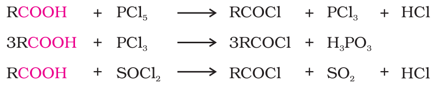 Reactions with PCl5, PCl3 and SOCl2